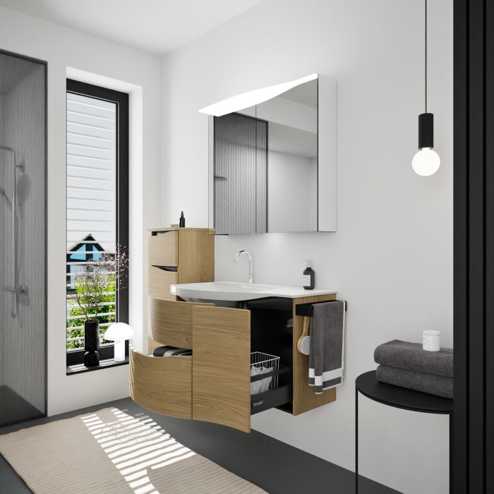 burgbad Sinea 3.0 Mineralguss-Waschtisch mit Unterschrank, 92 cm, mit Griffleiste G0292