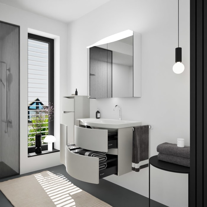 burgbad Sinea 3.0 Mineralguss-Waschtisch mit Unterschrank, 92 cm, mit Griffleiste G0167