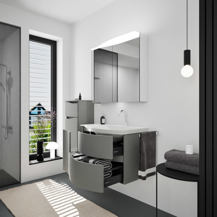 burgbad Sinea 3.0 Mineralguss-Waschtisch mit Unterschrank, 92 cm, mit Griffleiste G0167