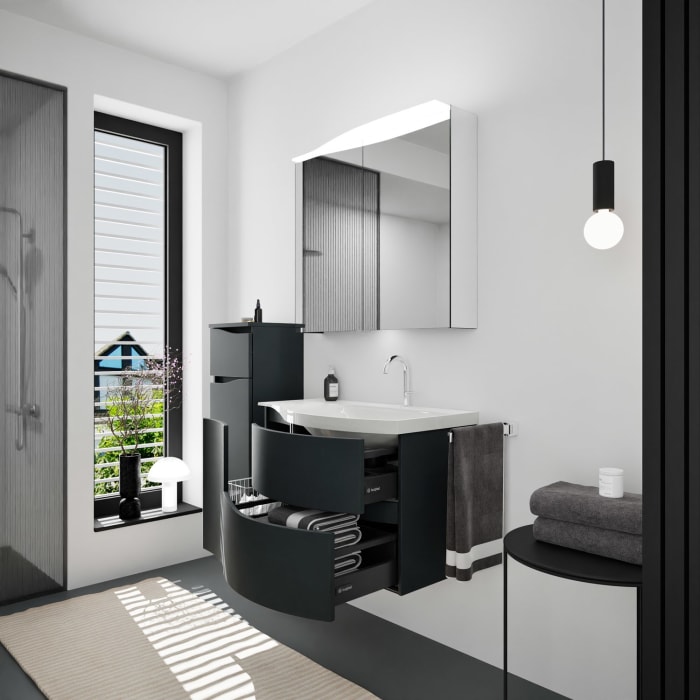 burgbad Sinea 3.0 Mineralguss-Waschtisch mit Unterschrank, 92 cm, mit Griffleiste G0167