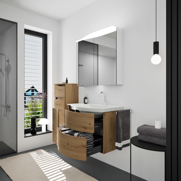 burgbad Sinea 3.0 Mineralguss-Waschtisch mit Unterschrank, 92 cm, mit Griffleiste G0292