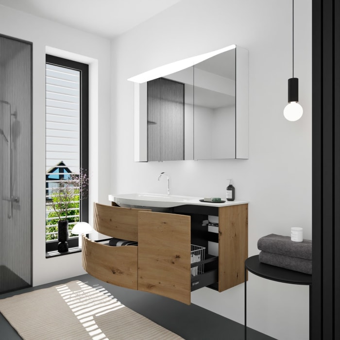 burgbad Sinea 3.0 Mineralguss-Waschtisch mit Unterschrank, 122 cm, mit Griffleiste G0292