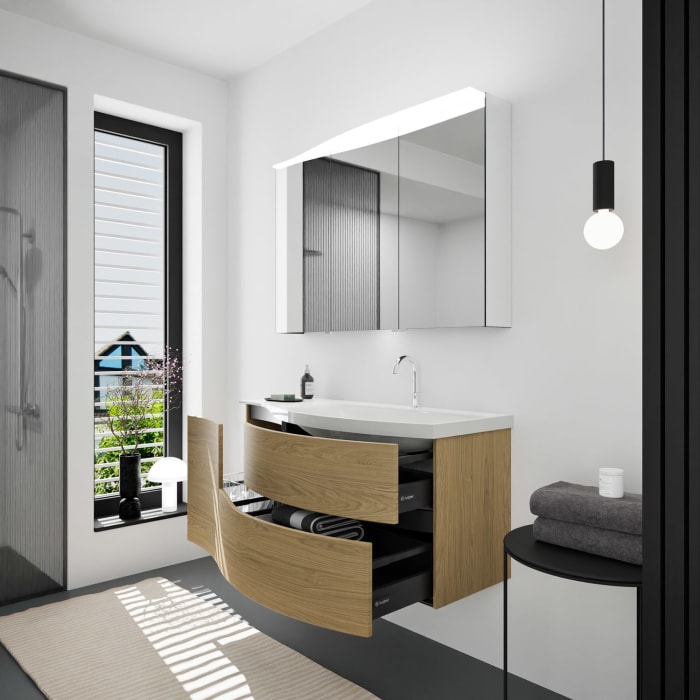 burgbad Sinea 3.0 Mineralguss-Waschtisch mit Unterschrank, 122 cm, mit Griffleiste G0292