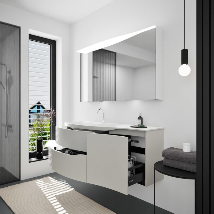 burgbad Sinea 3.0 Mineralguss-Waschtisch mit Unterschrank, 142 cm, mit Griffleiste G0167