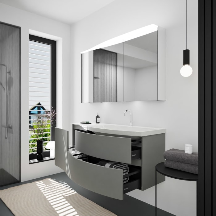 burgbad Sinea 3.0 Mineralguss-Waschtisch mit Unterschrank, 142 cm, mit Griffleiste G0167