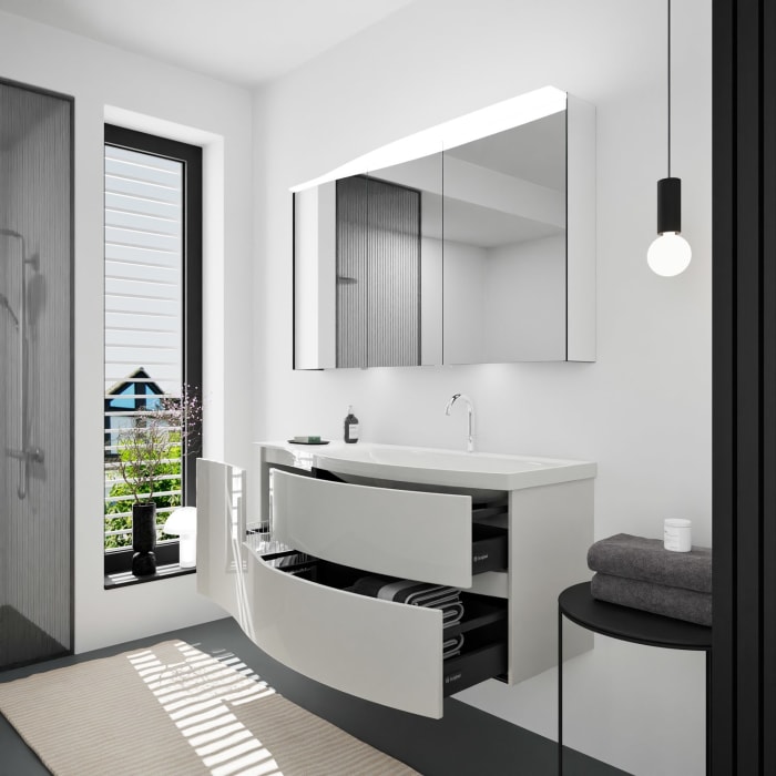 burgbad Sinea 3.0 Mineralguss-Waschtisch mit Unterschrank, 142 cm, mit Griffleiste G0167