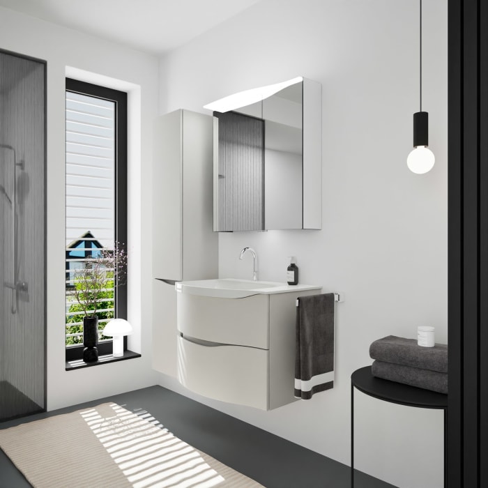 burgbad Sinea 3.0 Mineralguss-Waschtisch mit Unterschrank, 77 cm, mit Griffleiste G0167