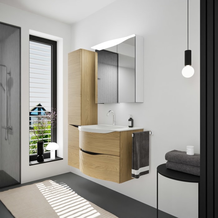 burgbad Sinea 3.0 Mineralguss-Waschtisch mit Unterschrank, 77 cm, mit Griffleiste G0292