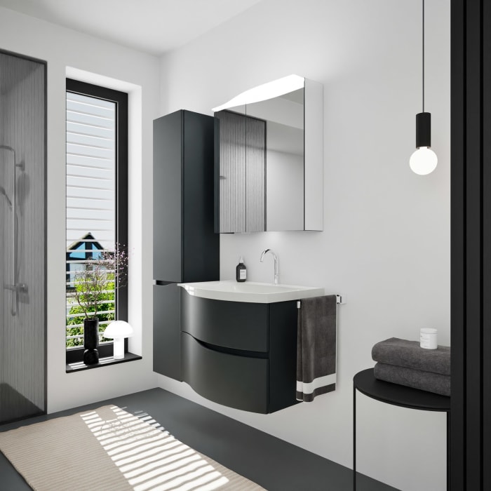 burgbad Sinea 3.0 Mineralguss-Waschtisch mit Unterschrank, 77 cm, mit Griffleiste G0167