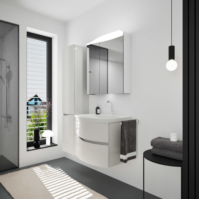 burgbad Sinea 3.0 Mineralguss-Waschtisch mit Unterschrank, 77 cm, mit Griffleiste G0167