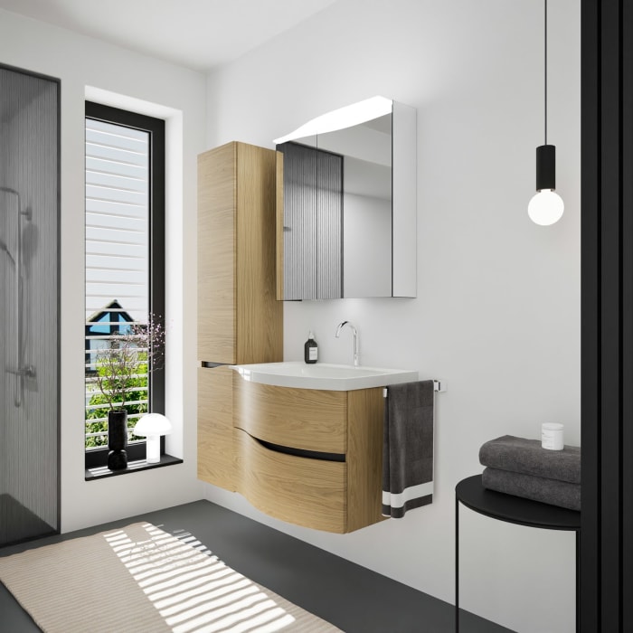 burgbad Sinea 3.0 Mineralguss-Waschtisch mit Unterschrank, 77 cm, mit Griffleiste G0292