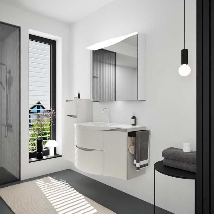 burgbad Sinea 3.0 Mineralguss-Waschtisch mit Unterschrank, 92 cm, mit Griffleiste G0167