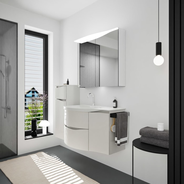 burgbad Sinea 3.0 Mineralguss-Waschtisch mit Unterschrank, 92 cm, mit Griffleiste G0167