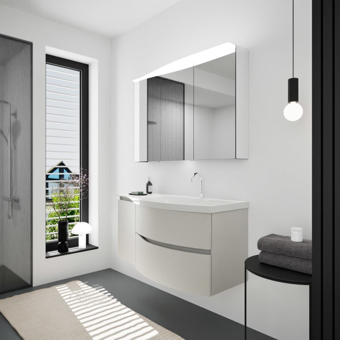 burgbad Sinea 3.0 Mineralguss-Waschtisch mit Unterschrank, 122 cm, mit Griffleiste G0167