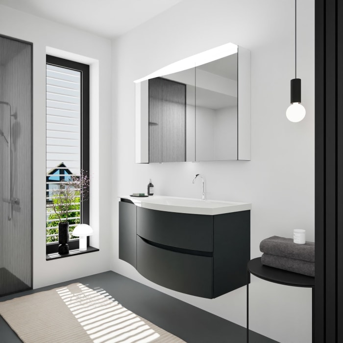 burgbad Sinea 3.0 Mineralguss-Waschtisch mit Unterschrank, 122 cm, mit Griffleiste G0167