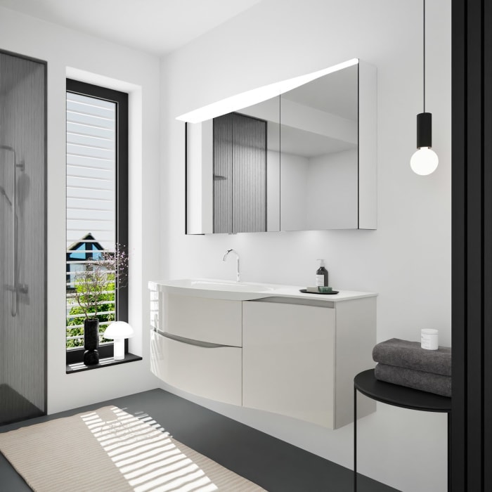 burgbad Sinea 3.0 Mineralguss-Waschtisch mit Unterschrank, 142 cm, mit Griffleiste G0167