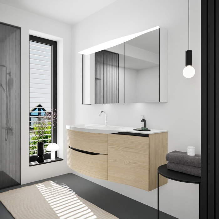 burgbad Sinea 3.0 Mineralguss-Waschtisch mit Unterschrank, 142 cm, mit Griffleiste G0292