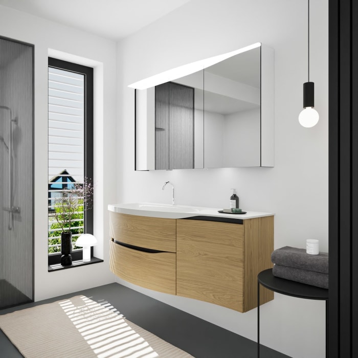 burgbad Sinea 3.0 Mineralguss-Waschtisch mit Unterschrank, 142 cm, mit Griffleiste G0292