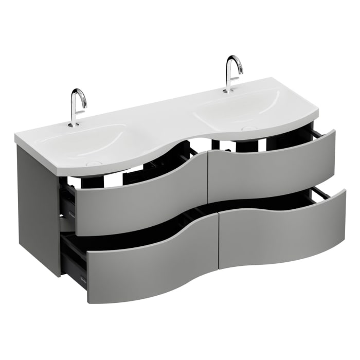 burgbad Sinea 3.0 Mineralguss-Doppelwaschtisch mit Unterschrank, 142 cm, mit Griffleiste G0167