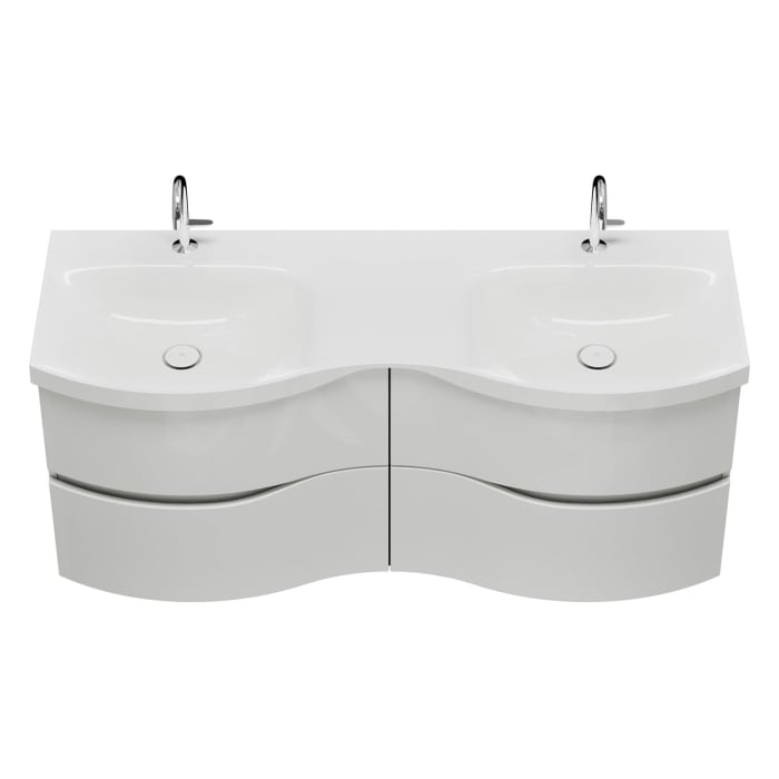 burgbad Sinea 3.0 Mineralguss-Doppelwaschtisch mit Unterschrank, 142 cm, mit Griffleiste G0167