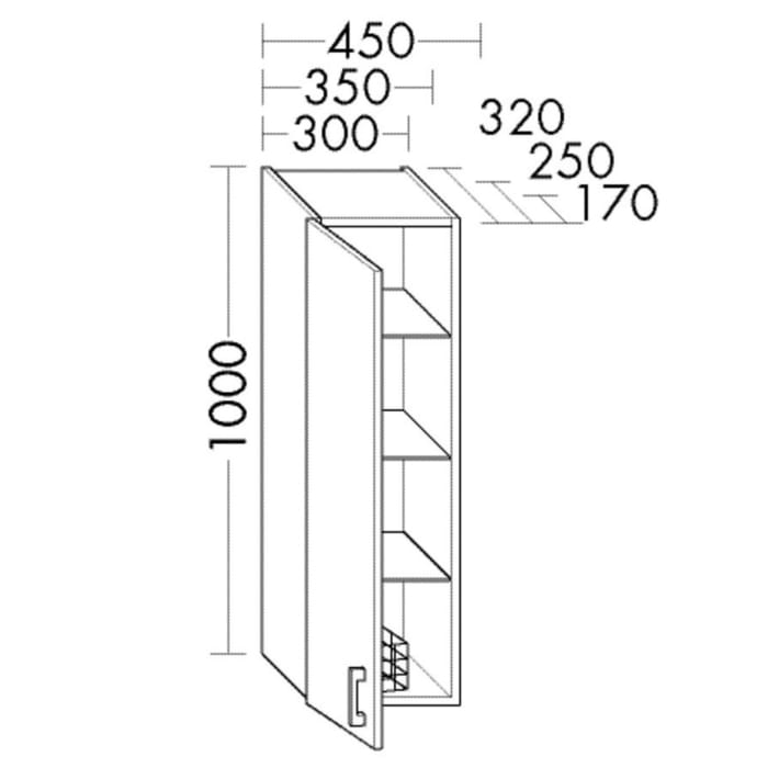 burgbad SYS30 Hängeschrank 35 x 32 x 100 cm mit 1 Tür, Anschlag rechts
