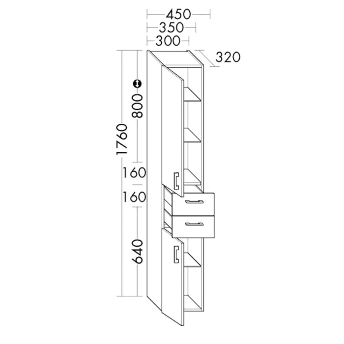 burgbad SYS30 Hochschrank 45 x 31,9 x 176 cm, Türanschlag links, Griff G0146