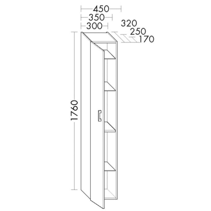 burgbad SYS30 Hochschrank mit 1 Tür  45 x 25 x 176 cm, Anschlag links, Stangengriff P95