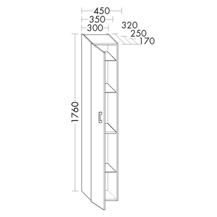 burgbad SYS30 Hochschrank 30 x 32 x 176 cm, Türanschlag links