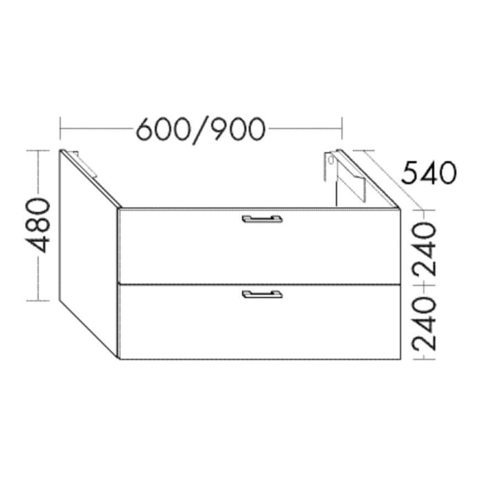 burgbad SYS30 Waschtischunterschrank 60 x 54 cm zu Konsolenplatten mit 2 Auszügen, Stangengriff P95