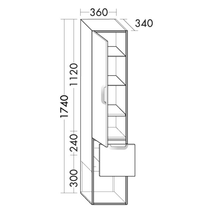 burgbad Vry Hochschrank 36 cm mit 1 Schublade und 1 Tür, Anschlag links