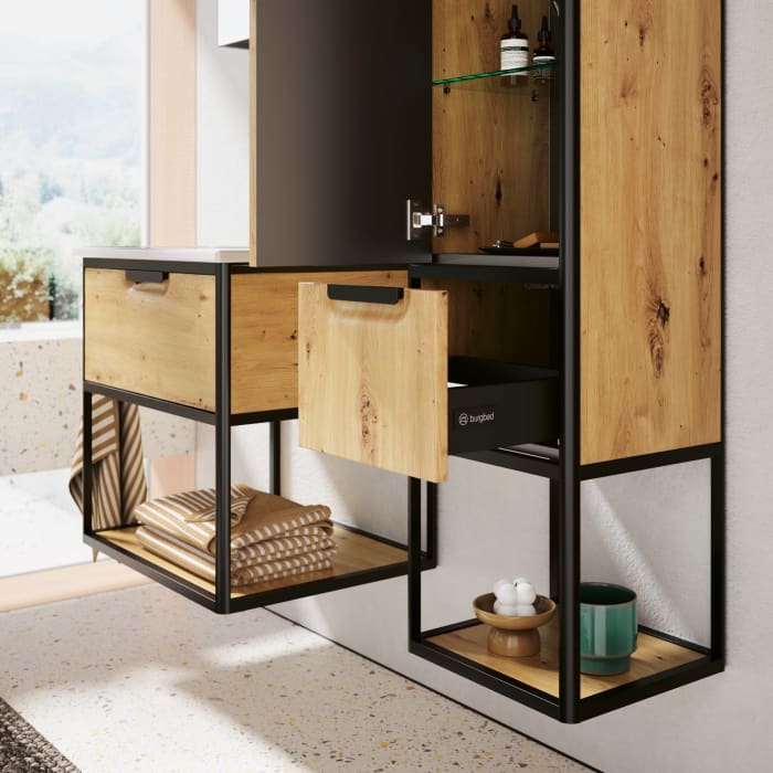 burgbad Vry Hochschrank 36 cm mit 1 Schublade und 1 Tür, Anschlag links