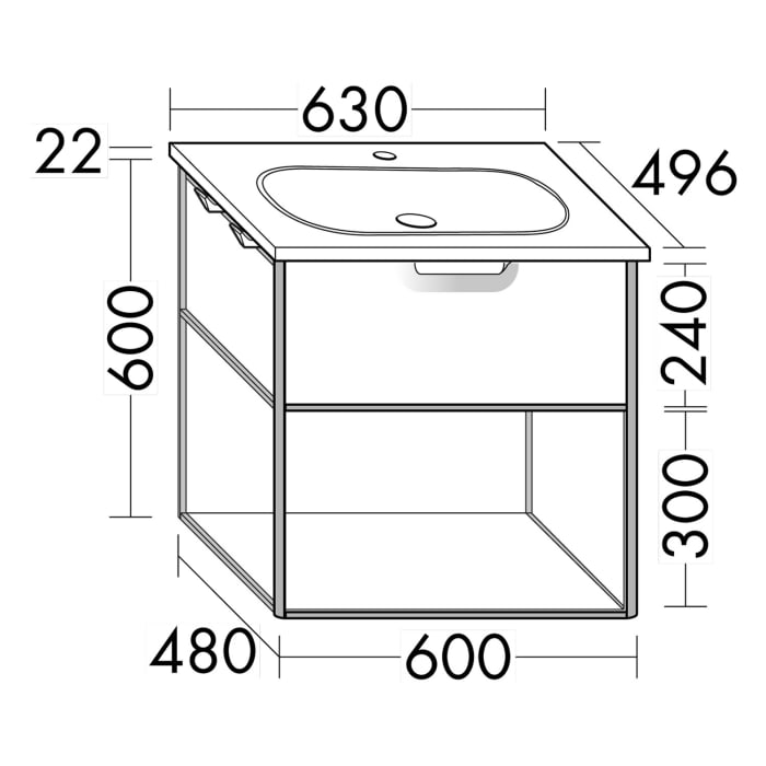 burgbad Vry Keramik-Waschtisch mit Waschtischunterschrank 63 cm mit 1 Schublade