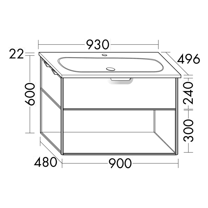 burgbad Vry Keramik-Waschtisch mit Waschtischunterschrank 93 cm mit 1 Schublade