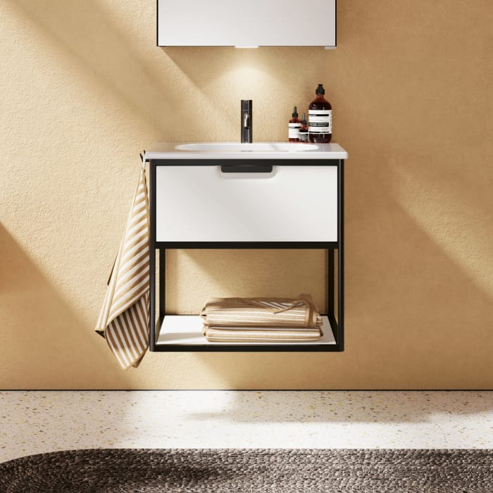 burgbad Vry Keramik-Waschtisch mit Waschtischunterschrank 63 cm mit 1 Schublade