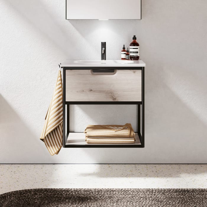 burgbad Vry Keramik-Waschtisch mit Waschtischunterschrank 63 cm mit 1 Schublade