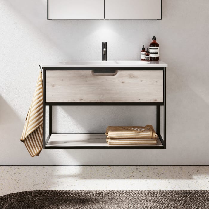 burgbad Vry Keramik-Waschtisch mit Waschtischunterschrank 93 cm mit 1 Schublade