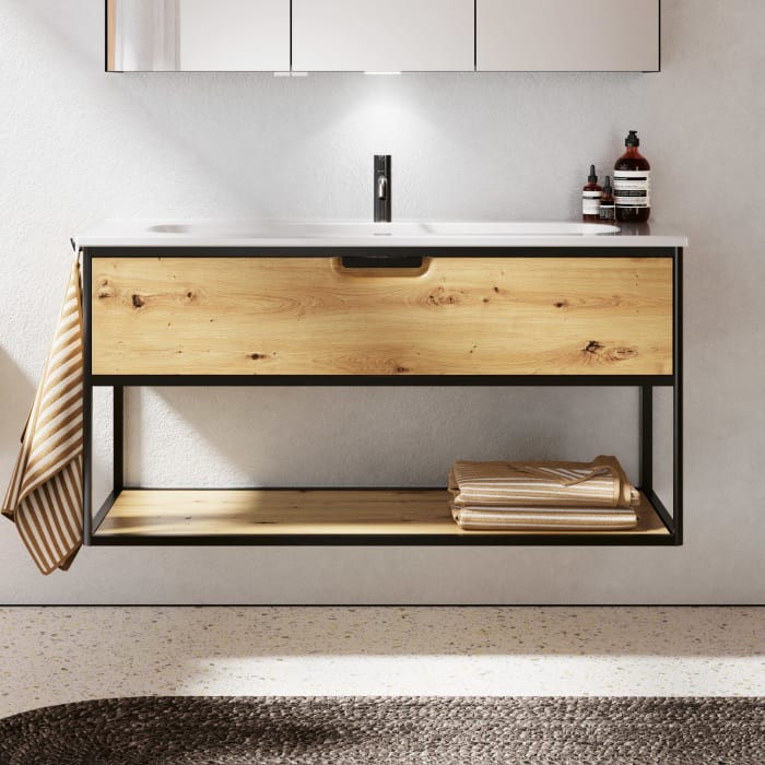 burgbad Vry Keramik-Waschtisch mit Waschtischunterschrank 123 cm mit 1 Schublade