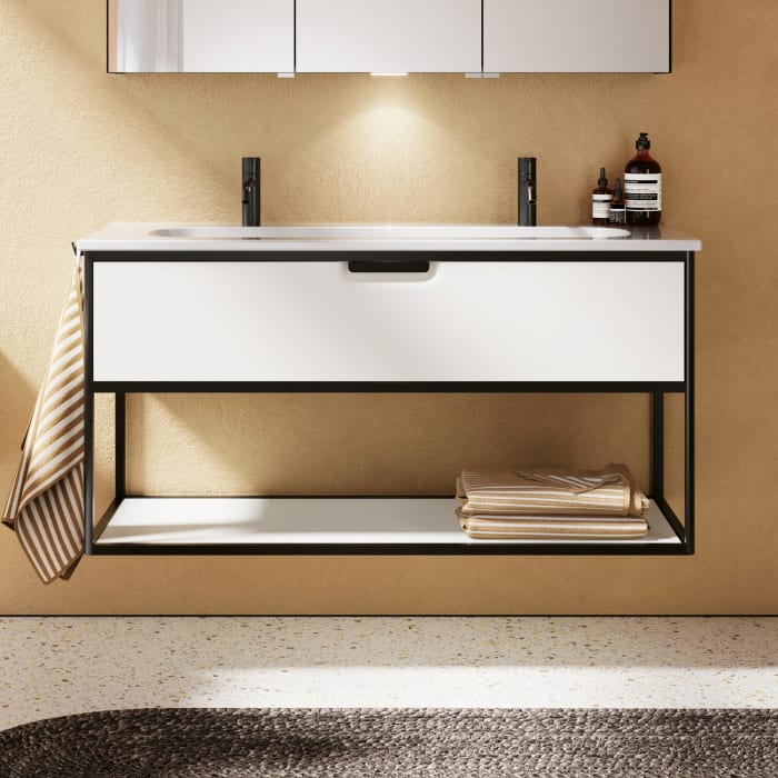 burgbad Vry Keramik-Waschtisch mit Waschtischunterschrank 123 cm mit 1 Schublade