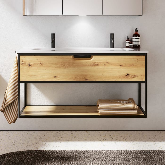 burgbad Vry Keramik-Waschtisch mit Waschtischunterschrank 123 cm mit 1 Schublade