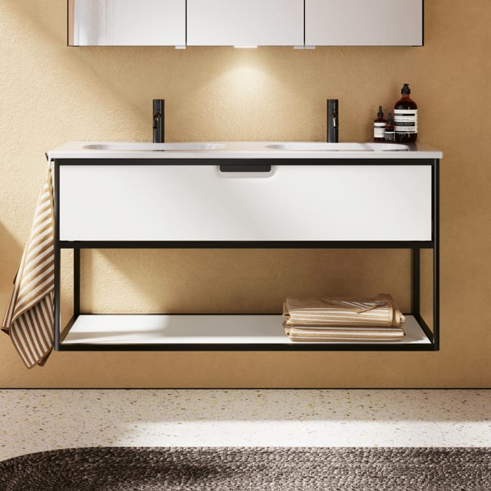 burgbad Vry Keramik-Doppelwaschtisch mit Waschtischunterschrank 123 cm mit 1 Schublade