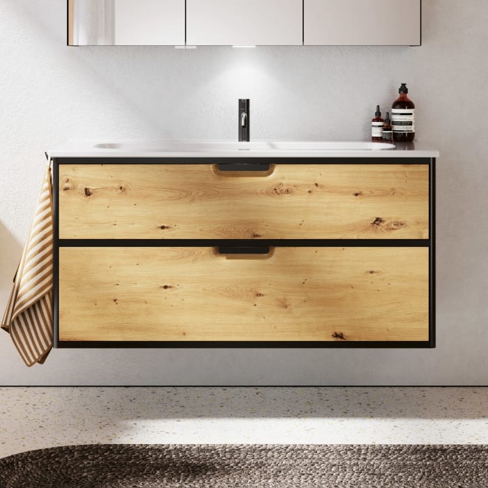 burgbad Vry Keramik-Waschtisch mit Waschtischunterschrank 123 cm mit 1 Schublade und 1 Auszug