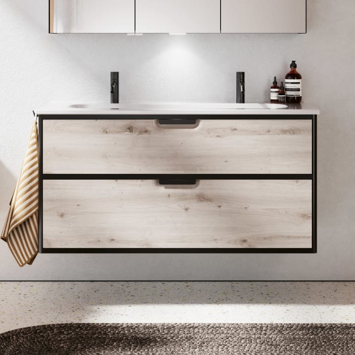 burgbad Vry Keramik-Waschtisch mit Waschtischunterschrank 123 cm mit 1 Schublade und 1 Auszug