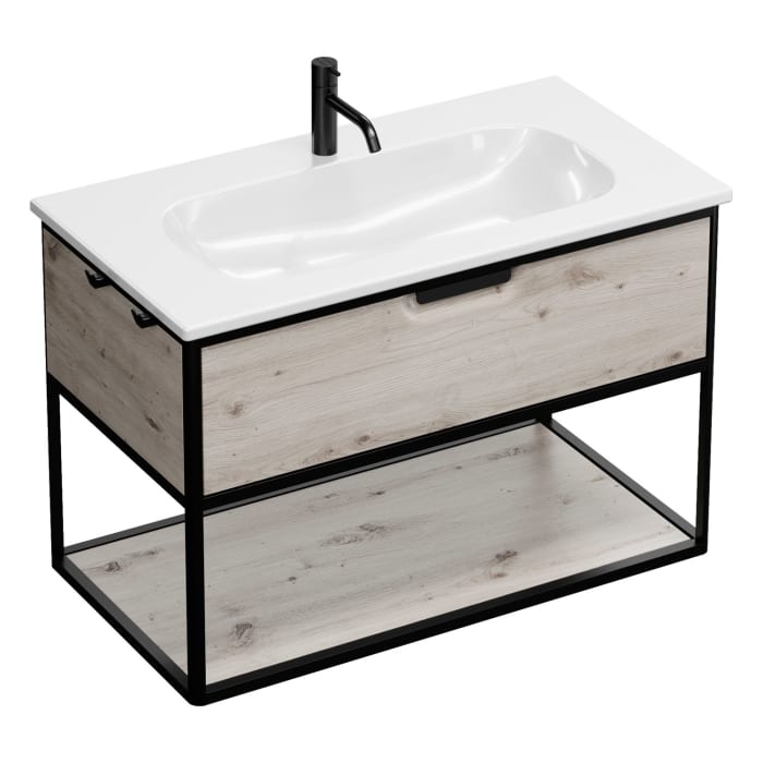 burgbad Vry Keramik-Waschtisch mit Waschtischunterschrank 93 cm mit 1 Schublade