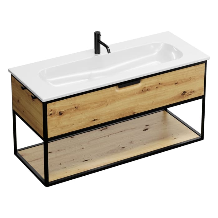 burgbad Vry Keramik-Waschtisch mit Waschtischunterschrank 123 cm mit 1 Schublade