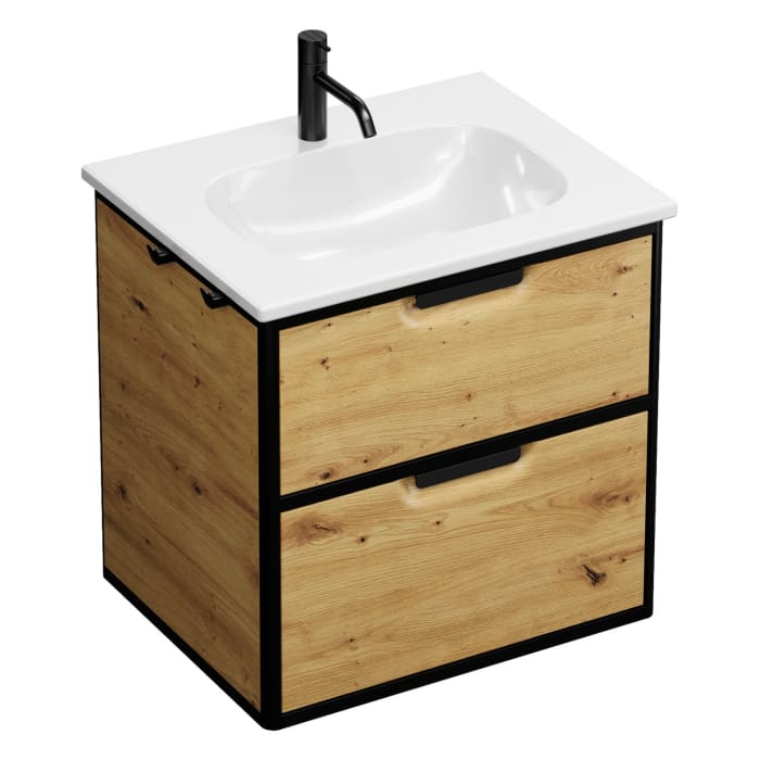 burgbad Vry Keramik-Waschtisch mit Waschtischunterschrank 63 cm mit 1 Schublade und 1 Auszug