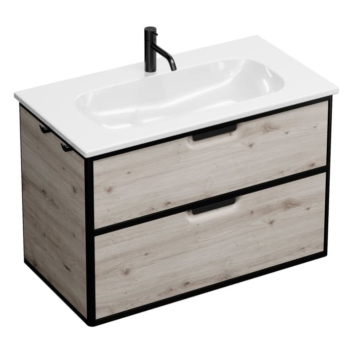 burgbad Vry Keramik-Waschtisch mit Waschtischunterschrank 93 cm mit 1 Schublade und 1 Auszug