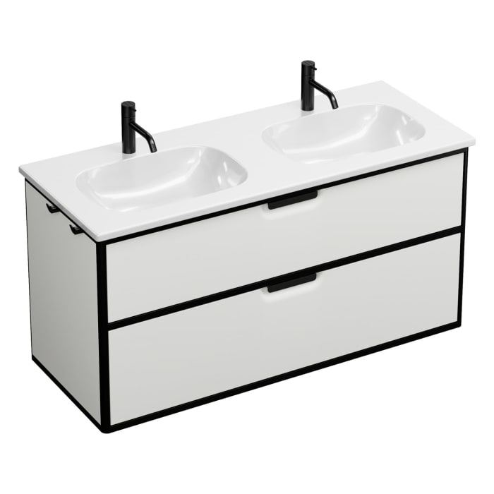 burgbad Vry Keramik-Doppelwaschtisch mit Waschtischunterschrank 123 cm mit 1 Schublade und 1 Auszug