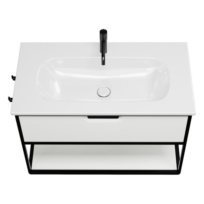 burgbad Vry Keramik-Waschtisch mit Waschtischunterschrank 93 cm mit 1 Schublade