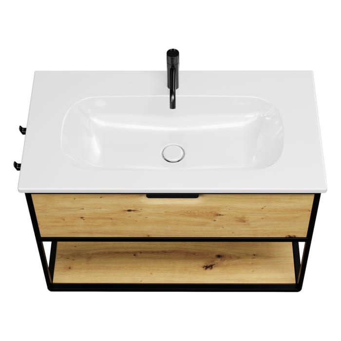 burgbad Vry Keramik-Waschtisch mit Waschtischunterschrank 93 cm mit 1 Schublade