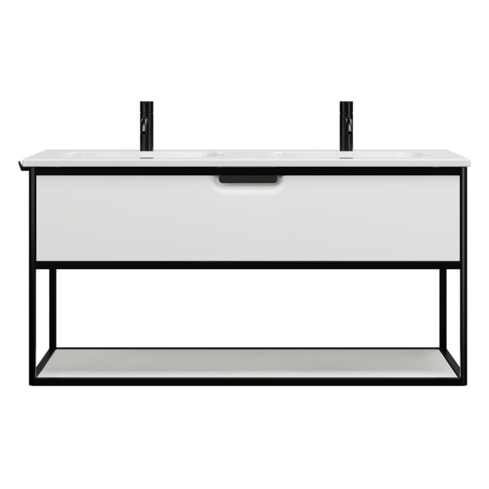 burgbad Vry Keramik-Doppelwaschtisch mit Waschtischunterschrank 123 cm mit 1 Schublade